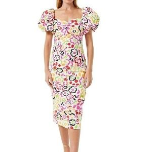 New Rhode Tessa Cotton Poplin Dress Painted Bloom Sz 4 puff sleeve $495
